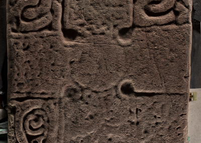 Photo of the lower face of the Conan Stone, taken at the stone conservators © Historic Environment Scotland