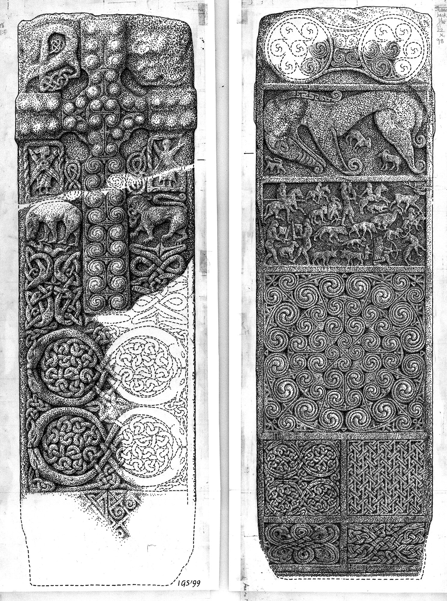 Drawing-of-Shandwick-Stone,-Pictish-cross-slab-©Crown-Copyright-HES,-Ian-G-Scott