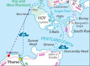 Map of Pentland Firth sea passage Crosskirk - Orkney